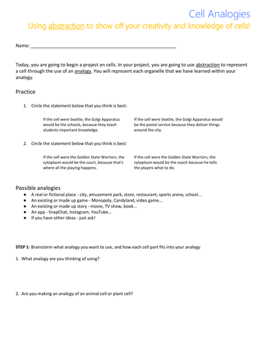 Cell Analogies Teaching Resources