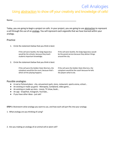 Cell Analogies | Teaching Resources