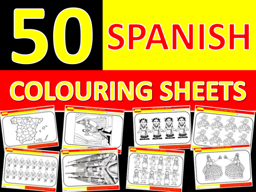 50 x Spanish Colouring Sheets Keyword Starter Settler Cover Lesson Spain End of Term Fun Activity
