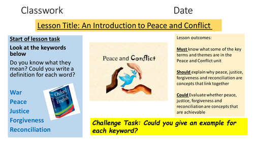 AQA Religious Studies 9-1 an Introduction lesson for the Peace and Conflict Theme