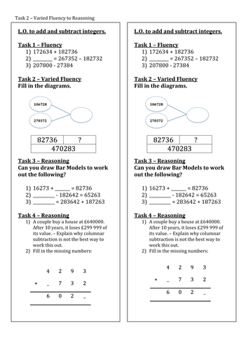 Year 5 Y6 Two Lessons Addition And Subtraction White Rose Mastery Bar 
