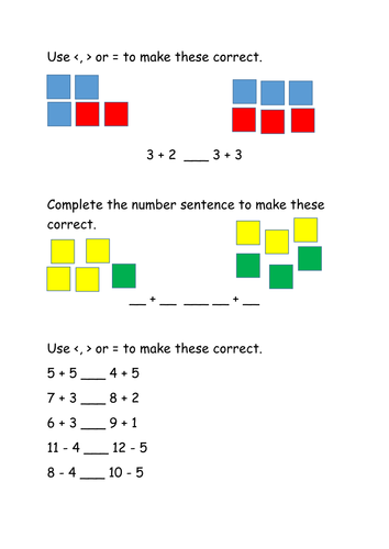 Compare Number Sentences Worksheet