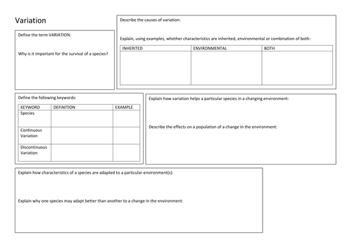 KS3 Biology - Variation - Revision Summary Poster