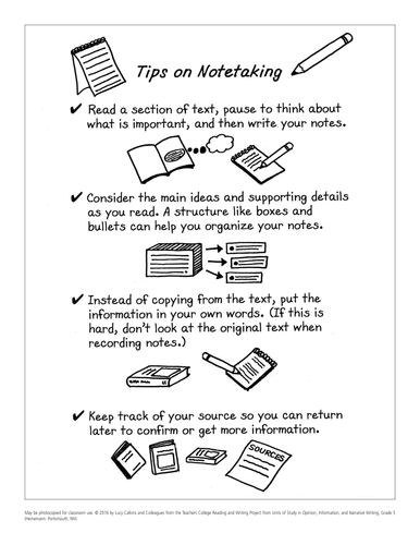 Tips on Note Taking Chart | Teaching Resources