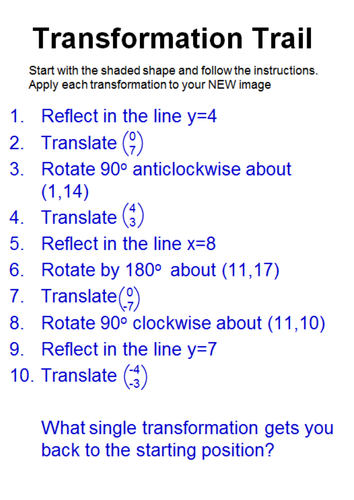 Combined transformations exercise | Teaching Resources