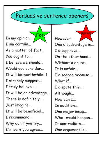 persuasive speech sentence starters ks2