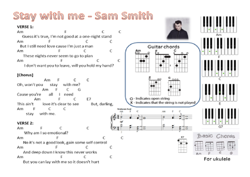 Gør livet lastbil Parlament Sam Smith Stay With Me Ukulele Chords and Melody | Teaching Resources