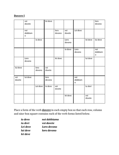 dovere-italian-verb-present-tense-sudoku-teaching-resources