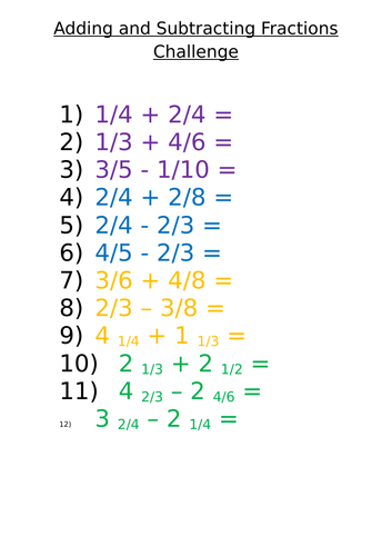 adding and subtracting fractions differentiated challenge