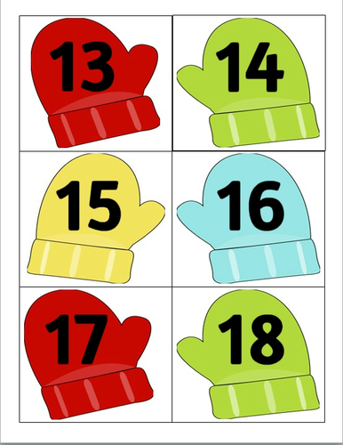 Mitten Numbers 1 50 Flash Cards Teaching Resources