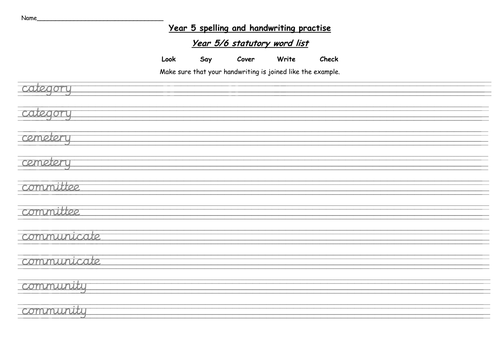 year 5 statutory words handwriting practise worksheets teaching resources