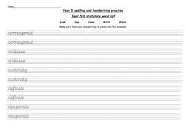 year 5 statutory words handwriting practise worksheets