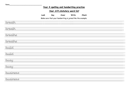 year 4 statutory words handwriting practise worksheets teaching resources