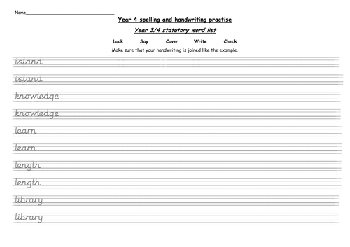year 4 statutory words handwriting practise worksheets teaching resources