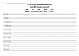 year 4 statutory words handwriting practise worksheets