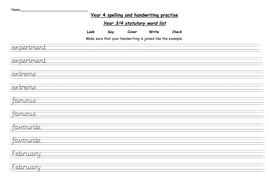 year 4 statutory words handwriting practise worksheets teaching resources