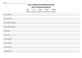 year 4 statutory words handwriting practise worksheets teaching resources