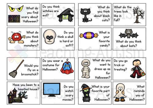 Halloween Conversation Prompt Task Cards Social Skills | Teaching Resources
