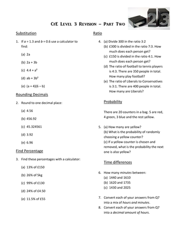 CfE or KS3 Maths Revision | Teaching Resources