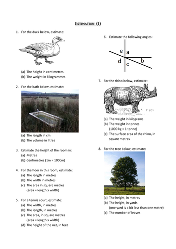 Estimation worksheets | Teaching Resources