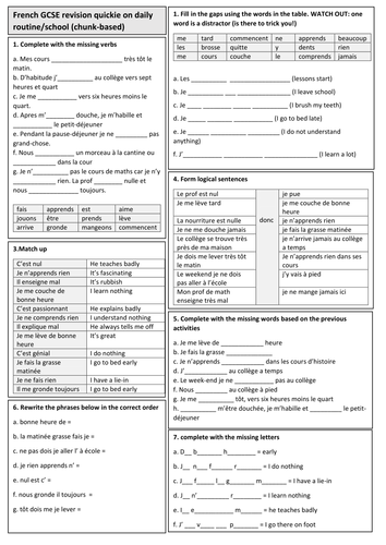 12 new (chunk-based) French GCSE revision quickies (2018)