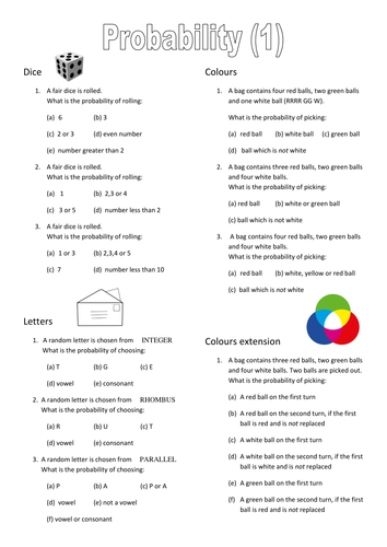 probability worksheet maths genie