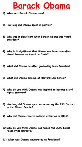 Barack Obama Reading Comprehension | Teaching Resources