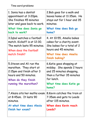 maths word problems tes