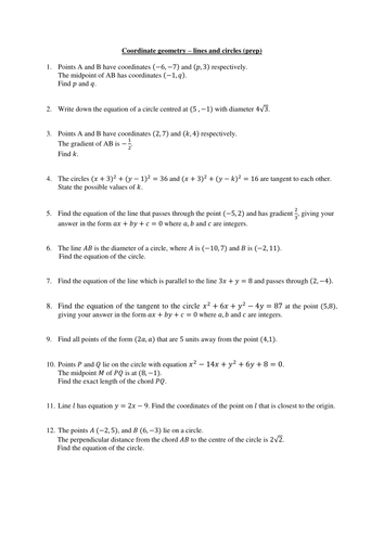 coordinate geometry new a level worksheet and homework