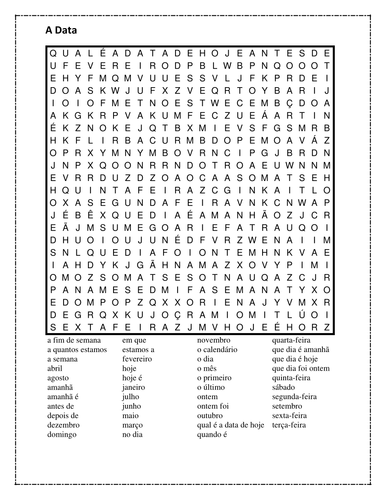 Data (Date in Portuguese) Wordsearch | Teaching Resources