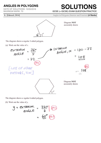 GCSE 9 1 Exam Question Practice Angles In Polygons Teaching Resources