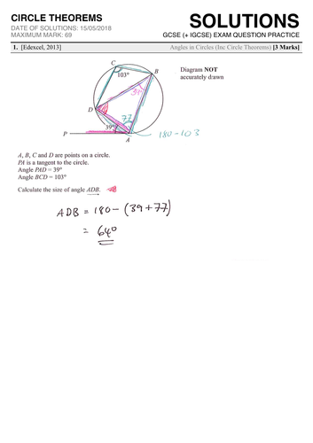 Circle Theorems Exam Questions Answers 6558