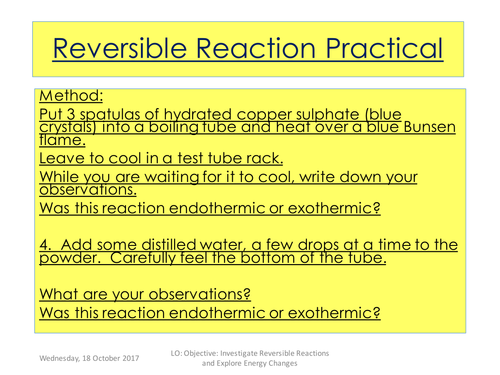 New AQA Reversible Reactions with Practical | Teaching Resources