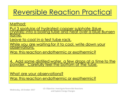 New AQA Reversible Reactions with Practical