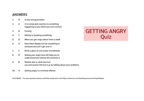 Anger Quiz (US) | Teaching Resources