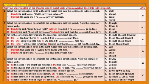 direct and indirect speech exercises quiz