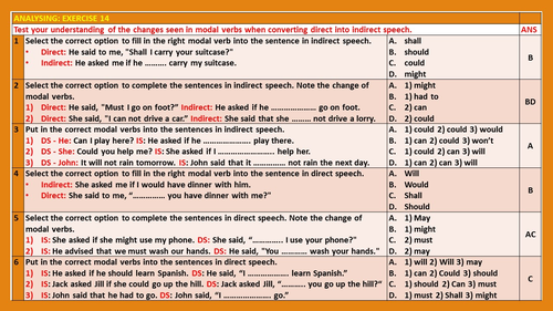 direct indirect speech worksheet class 11