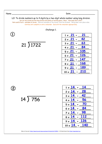 long division ks2 y6 differentiated challenges inc