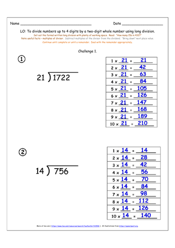 long division ks2 y6 differentiated challenges inc missing digits