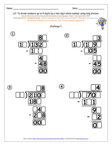 long division ks2 y6 differentiated challenges inc missing digits