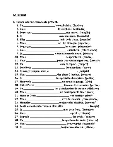 Present Tense In French Test Advanced Level Teaching Resources