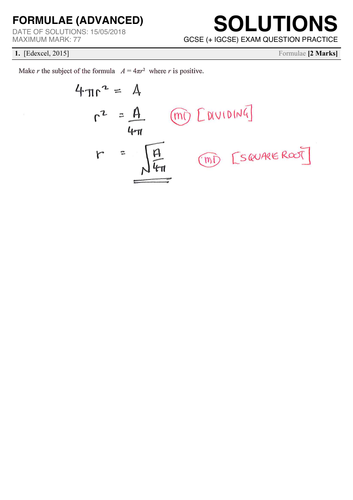 Gcse 9 1 Exam Question Practice Rearranging Formulae Teaching Resources