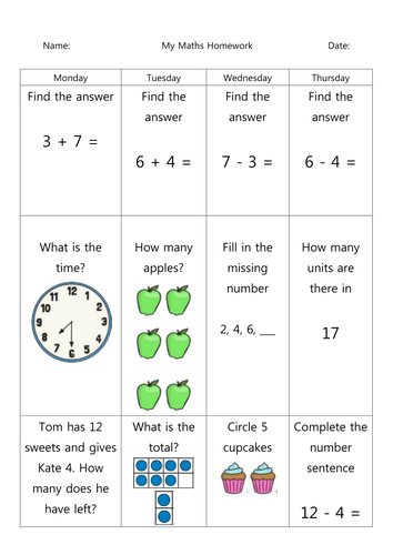 Year 2 homework maths picture