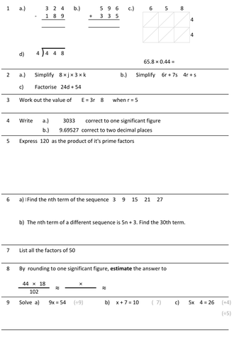 GCSE Foundation revision worksheets/homework | Teaching Resources