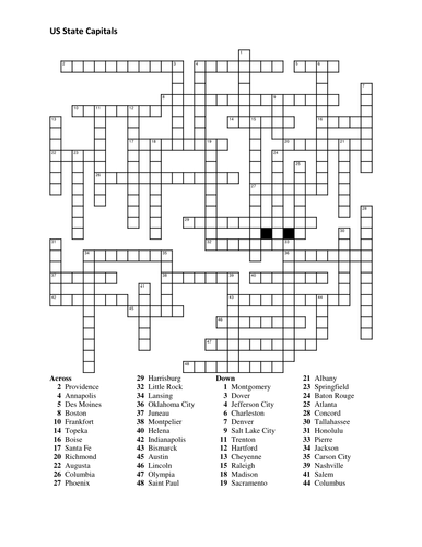 Us State Capitals Crossword Teaching Resources