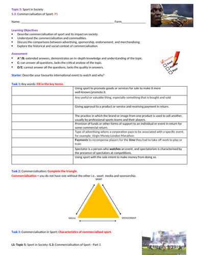 A-Level PE EDEXCEL (spec 2016) 5.3. Commercialisation of Sport: Part 1