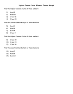 highest common factor and lowest common multiple worksheet pdf