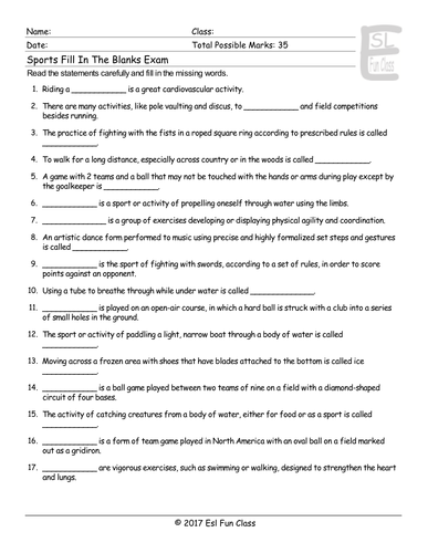 sports-fill-in-the-blanks-exam-teaching-resources