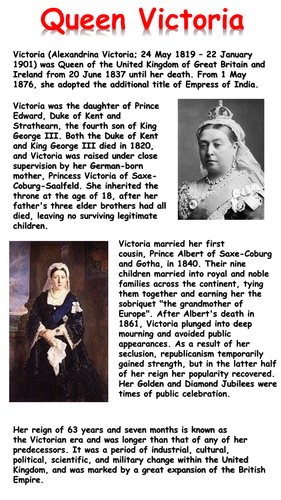 Queen Victoria Reading Comprehension Sample | Teaching Resources