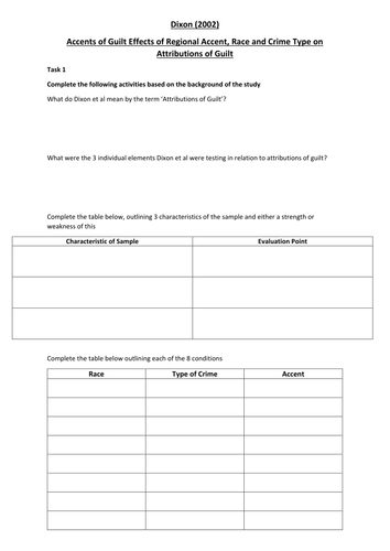 Dixon et al (2002) Activity Worksheet